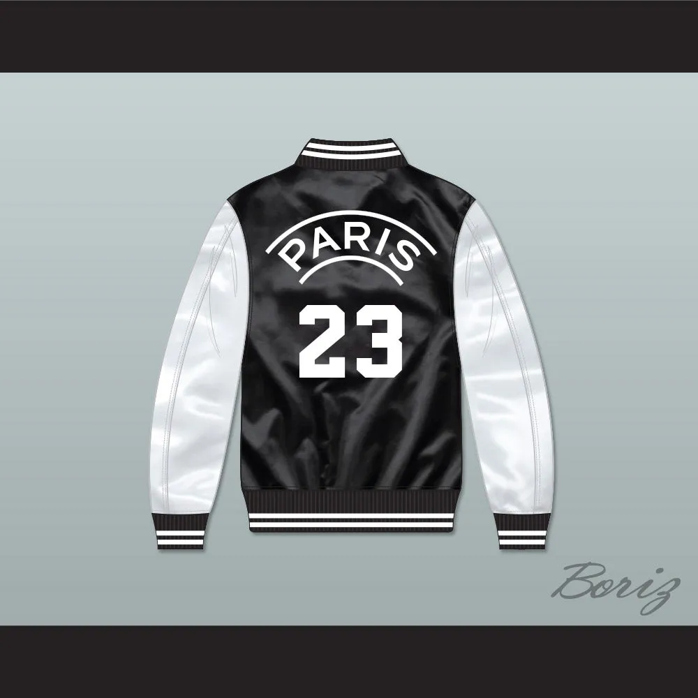 Michael Jordan 23 Paris Saint-Germain F.C. Black/ White Varsity Letterman Satin Bomber Jacket