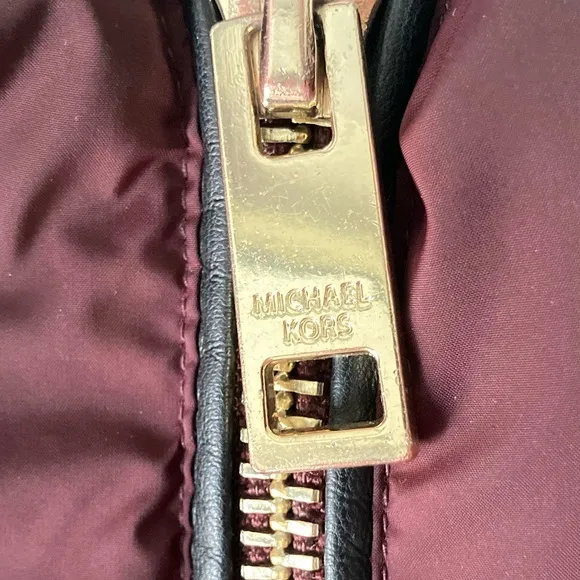 MICHAEL Michael Kors Burgundy Long Hooded Ultra Light Weight Down Fill Coat  1X