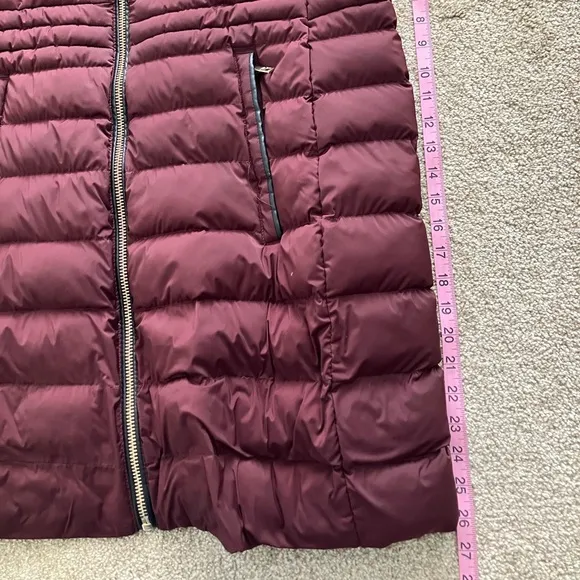 MICHAEL Michael Kors Burgundy Long Hooded Ultra Light Weight Down Fill Coat  1X