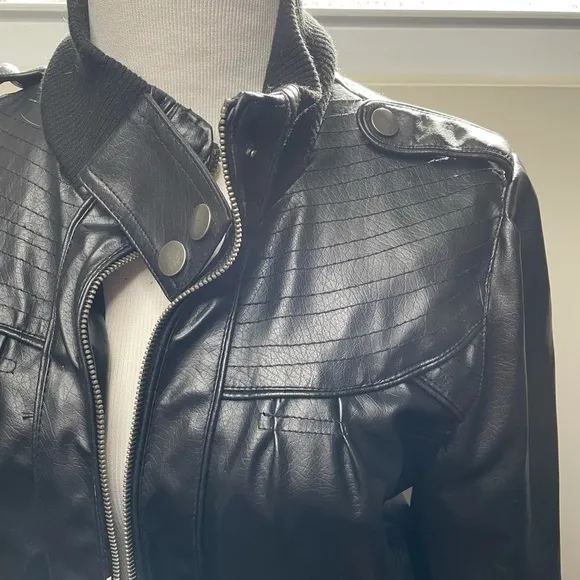 MILEY Cyrus vegan faux leather zip bomber jacket