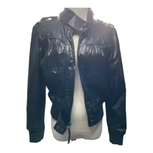 MILEY Cyrus vegan faux leather zip bomber jacket