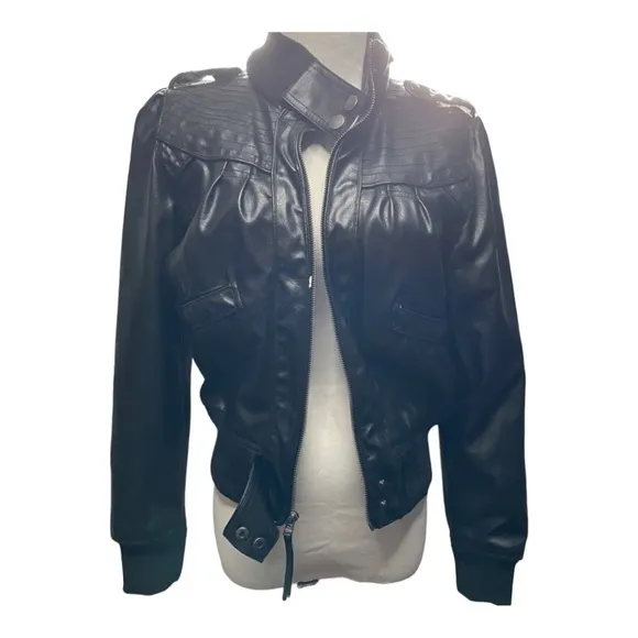 MILEY Cyrus vegan faux leather zip bomber jacket