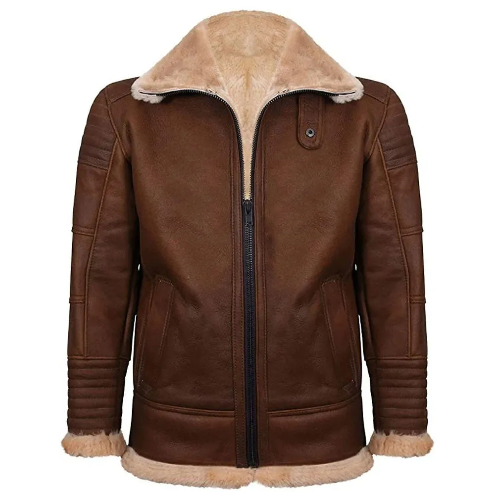 Military B3 Bomber Stitch Style Jacket RAF Aviator Brown Winter Street Wear Coat Mens