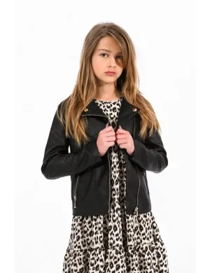 Mini Molly Girls Black Leather Jacket Size 8 to 16y