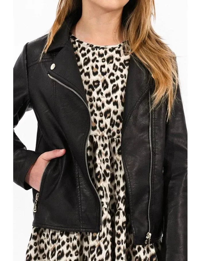 Mini Molly Girls Black Leather Jacket Size 8 to 16y