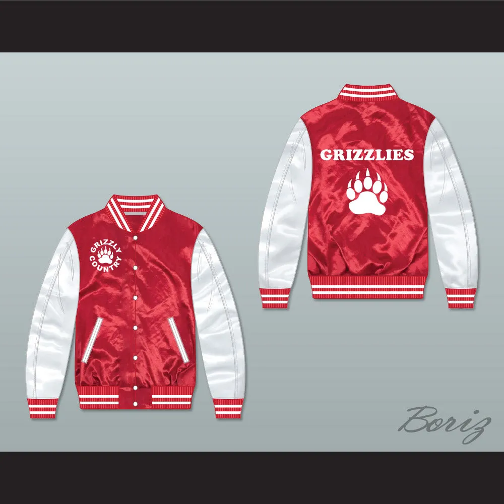 Minnville High School Grizzlies Football Red/ White Varsity Letterman Satin Bomber Jacket
