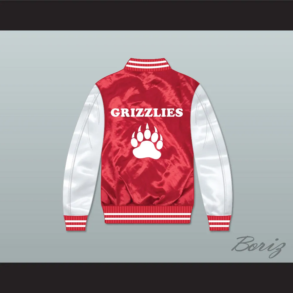 Minnville High School Grizzlies Football Red/ White Varsity Letterman Satin Bomber Jacket