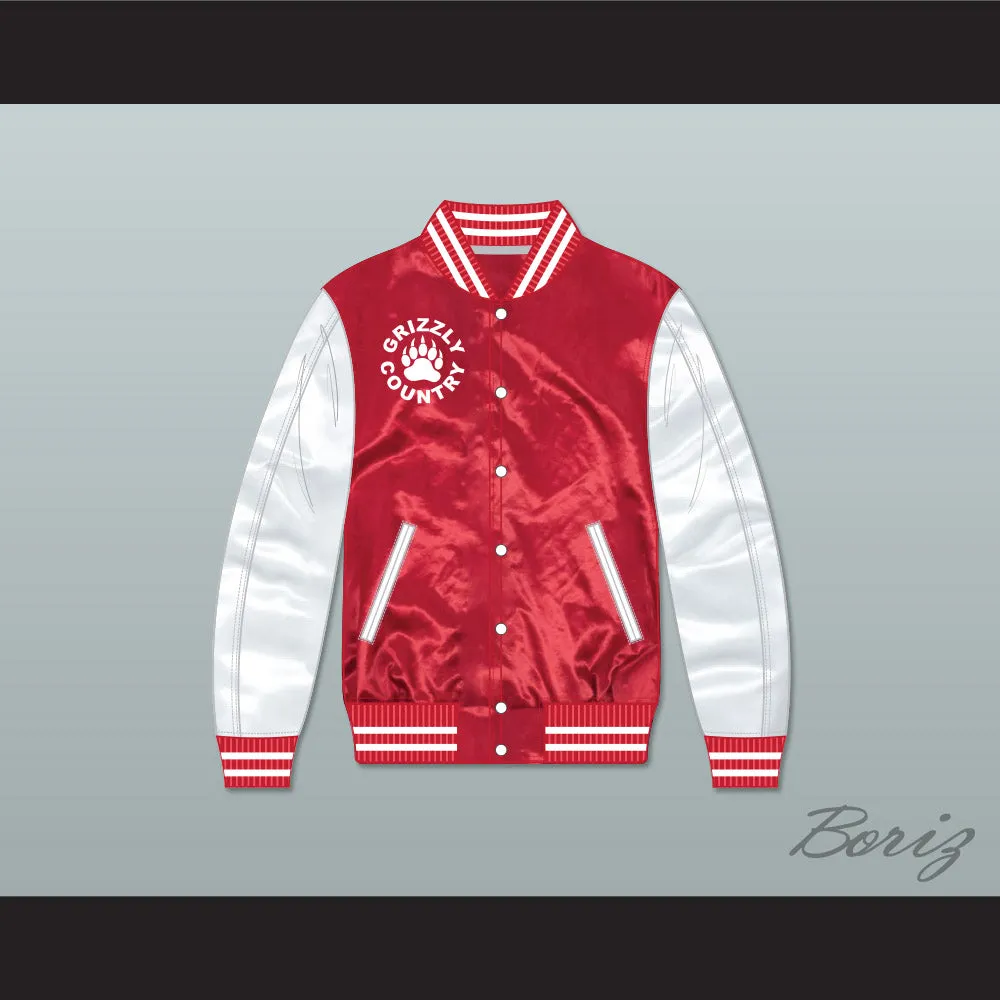 Minnville High School Grizzlies Football Red/ White Varsity Letterman Satin Bomber Jacket
