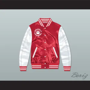 Minnville High School Grizzlies Football Red/ White Varsity Letterman Satin Bomber Jacket