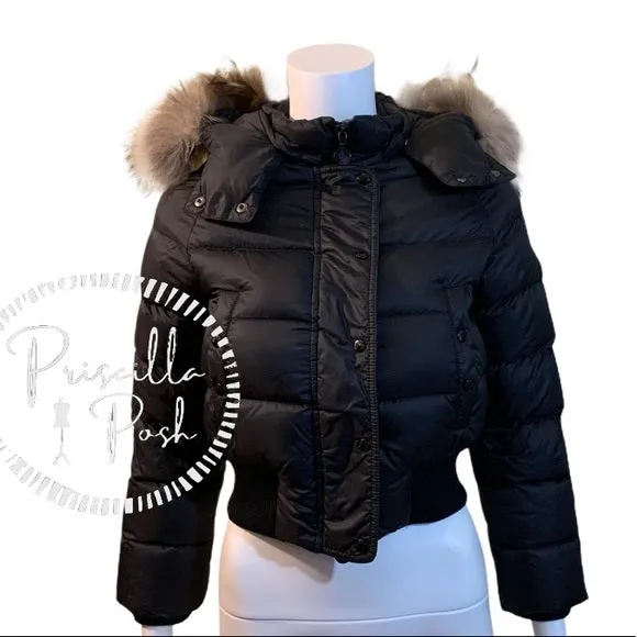 Moncler Kids Unisex Black Down Puffer Fur Trim