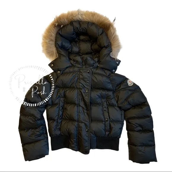 Moncler Kids Unisex Black Down Puffer Fur Trim