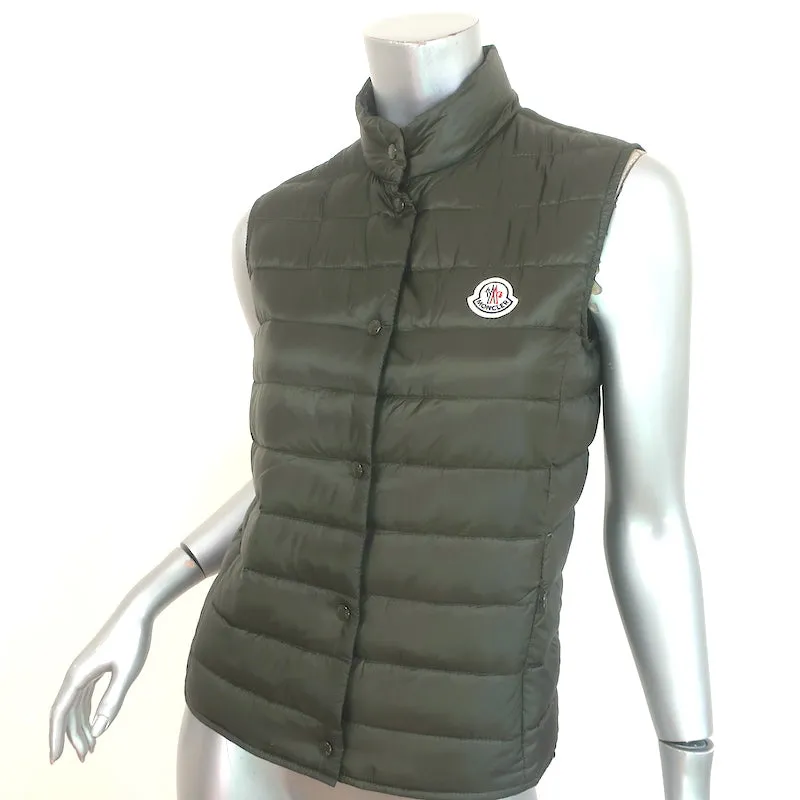 Moncler Liane Down Puffer Vest Dark Olive Size 1 NEW
