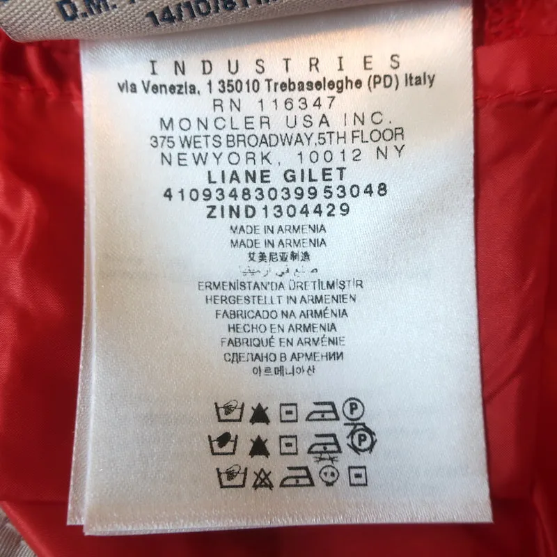 Moncler Liane Down Puffer Vest Red Size 4
