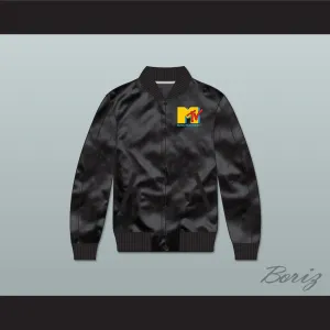 Music Television Black Varsity Letterman Satin Bomber Jacket