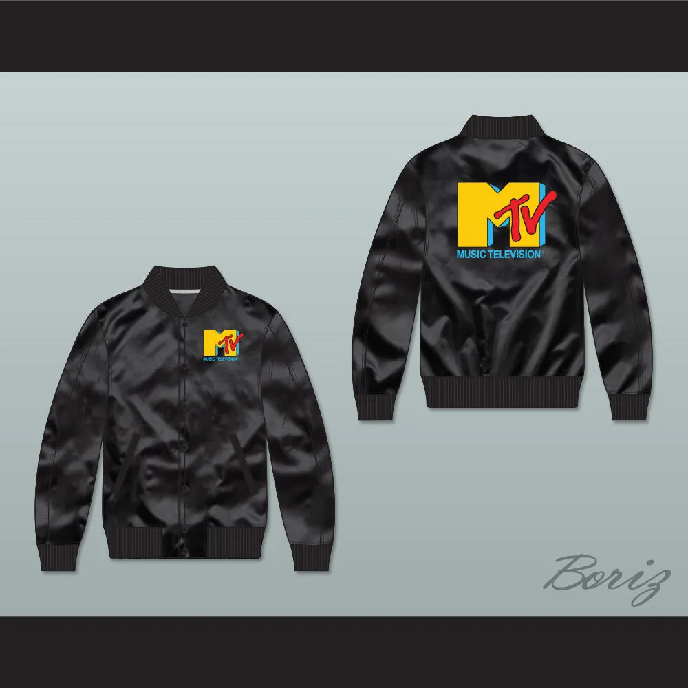 Music Television Black Varsity Letterman Satin Bomber Jacket