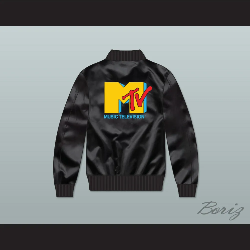 Music Television Black Varsity Letterman Satin Bomber Jacket