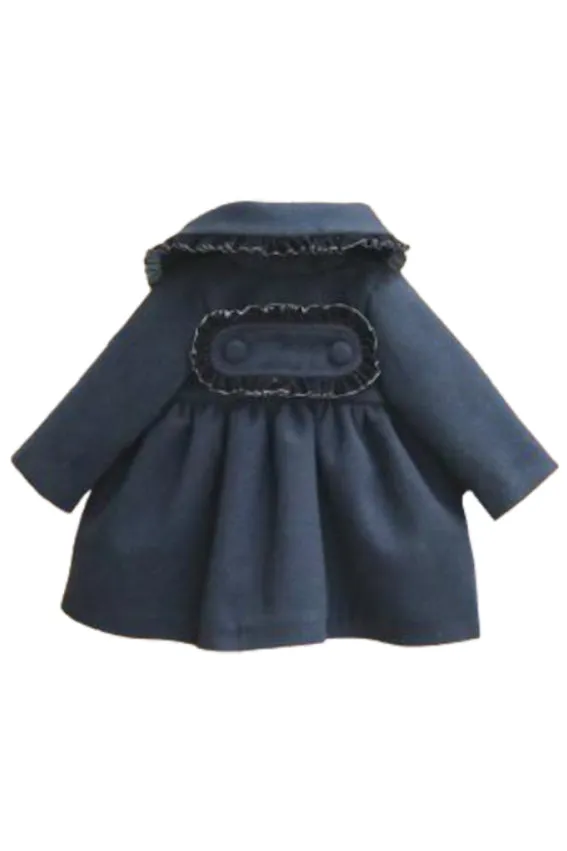 Navy Cloth Velvet Trim Coat