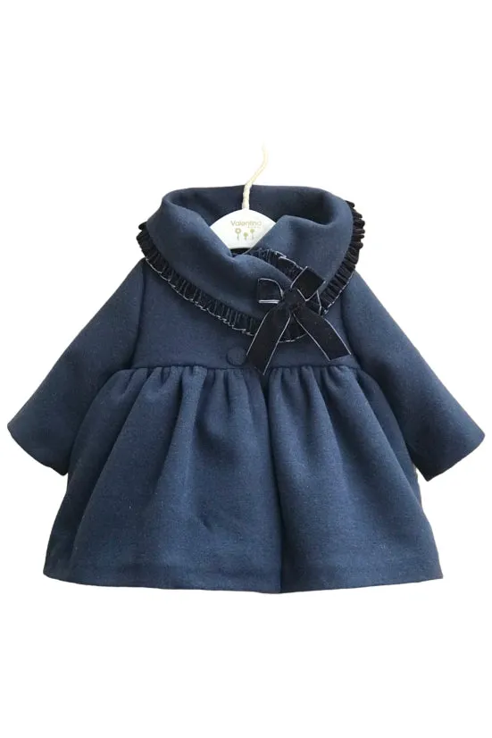 Navy Cloth Velvet Trim Coat