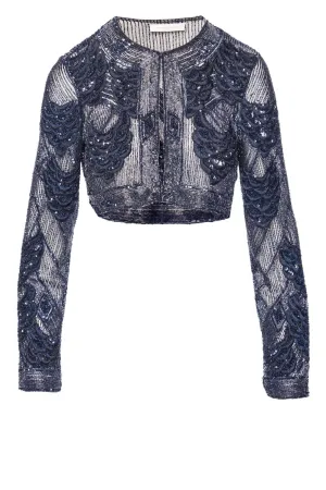 Navy Petal Bead Embroidered Bolero