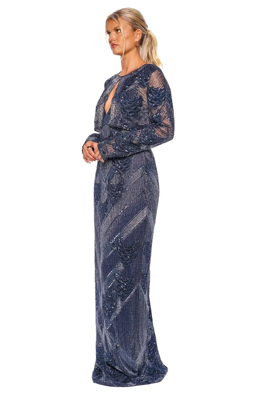Navy Petal Bead Embroidered Bolero