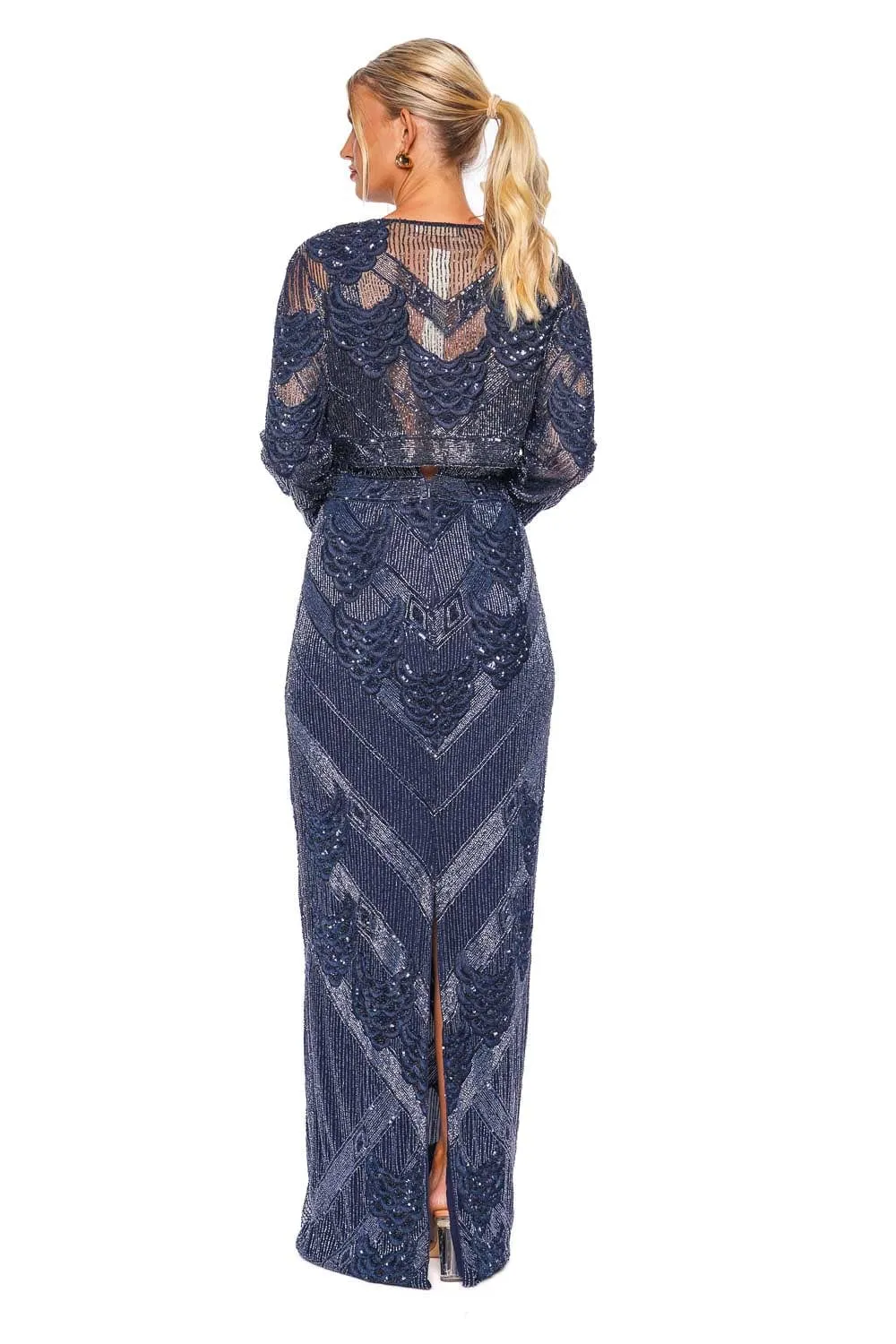 Navy Petal Bead Embroidered Bolero