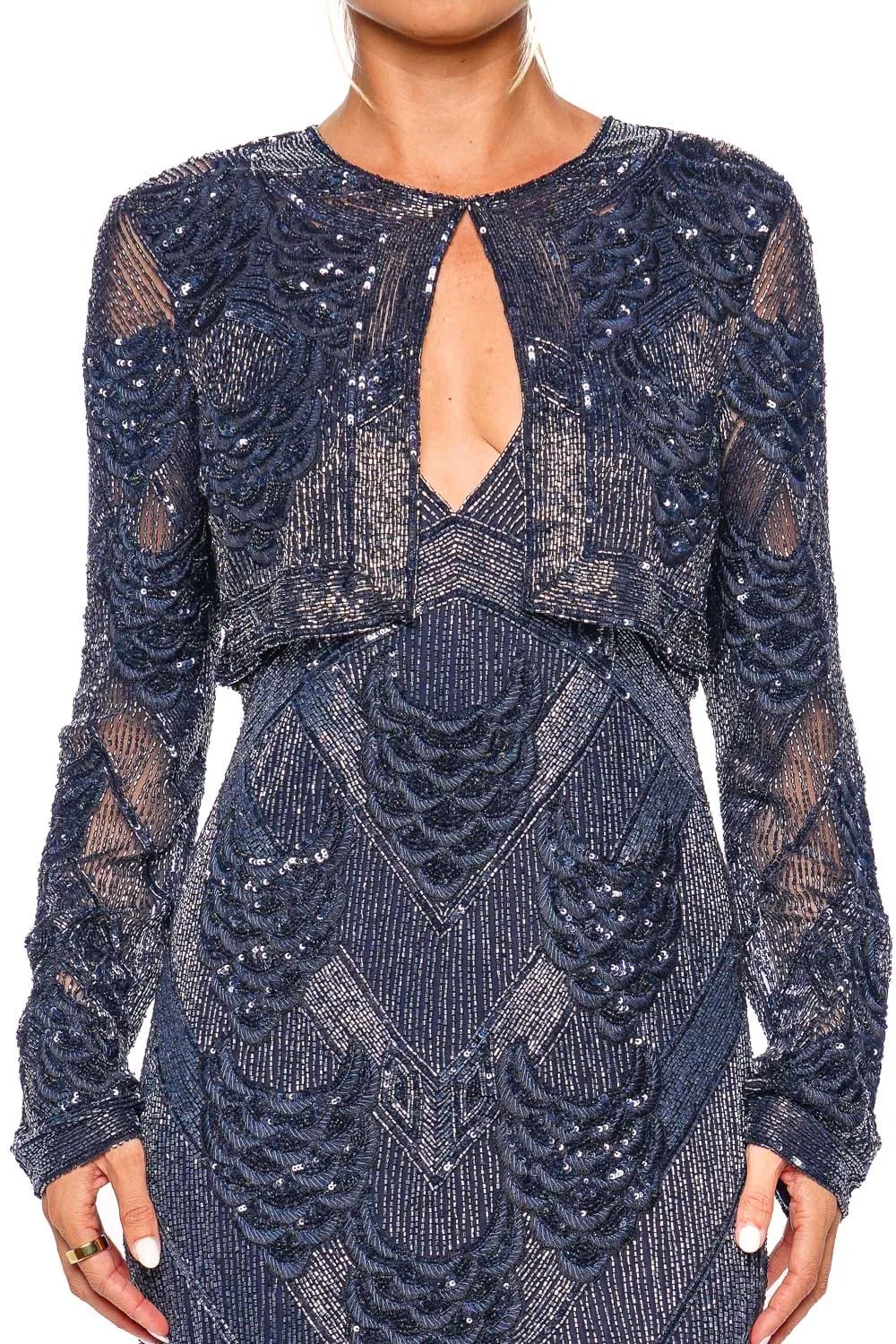 Navy Petal Bead Embroidered Bolero