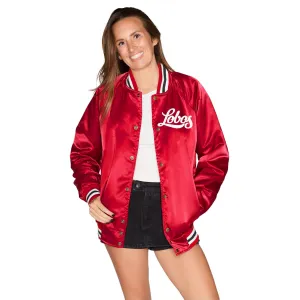New Mexico Lobos Red Satin Letterman Bomber Jacket