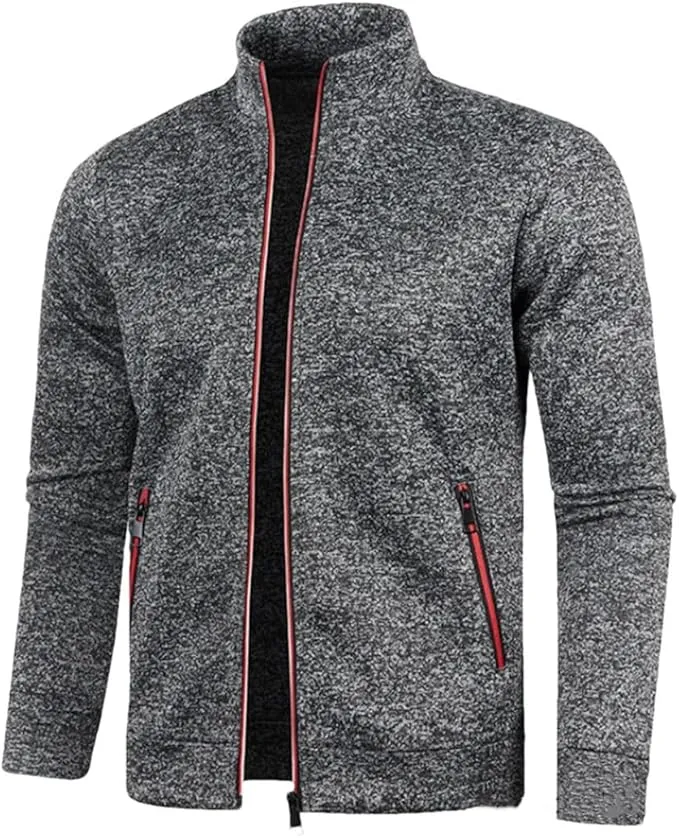 NEW Retails $55 Men's Turn-Down Collar Sweatshirt Zipper Stand Collar Pullovers Man Zippers Sweater Coats Dark Grey Sz L
