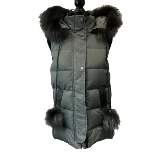 Nicole Benisti - Military Green Kaia Vest with Asiatic Rabbit and Silver Fox Fur