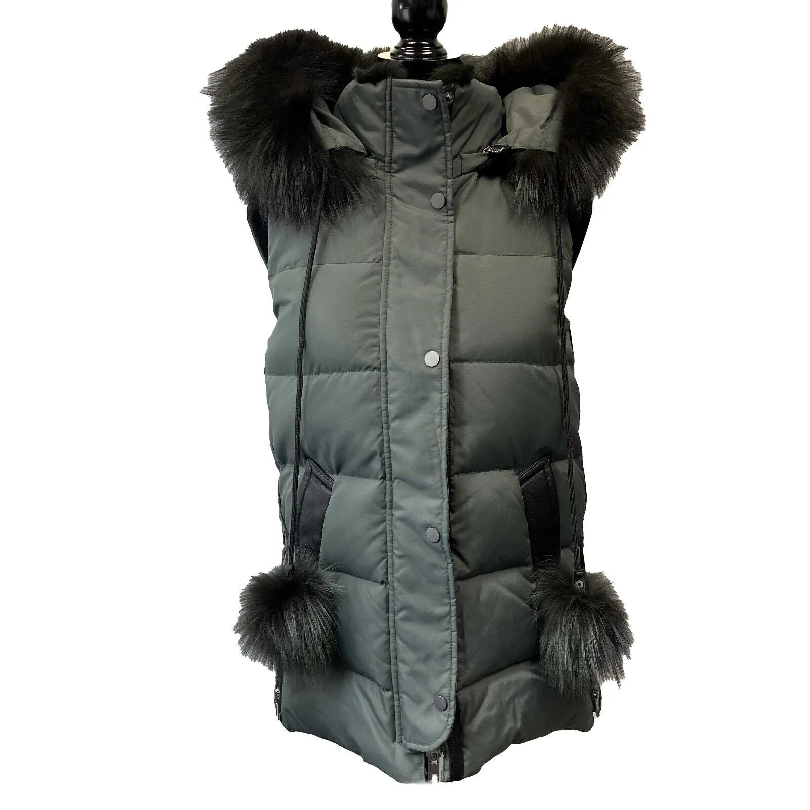 Nicole Benisti - Military Green Kaia Vest with Asiatic Rabbit and Silver Fox Fur