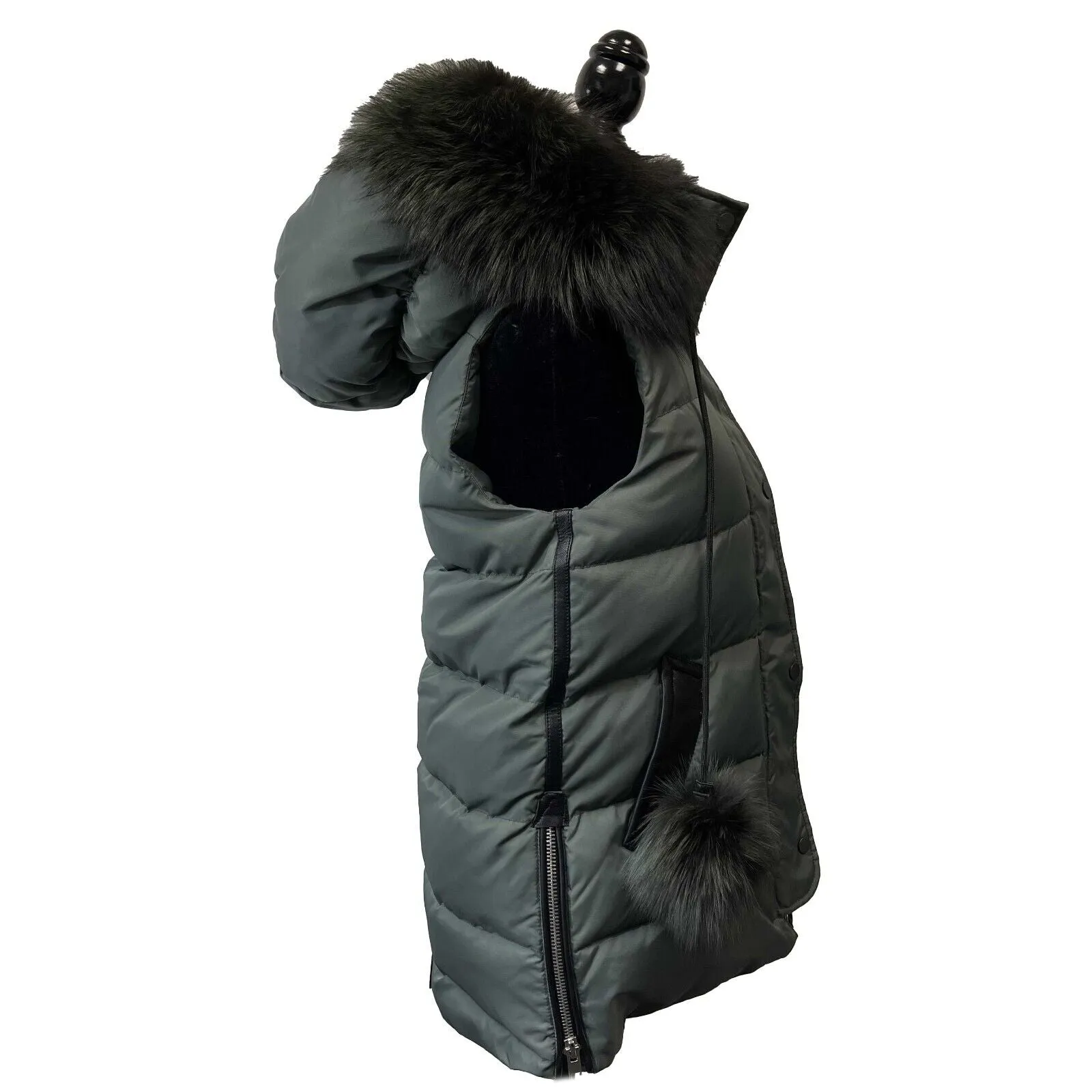 Nicole Benisti - Military Green Kaia Vest with Asiatic Rabbit and Silver Fox Fur