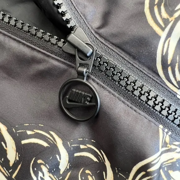 Nike Women’s satin black with gold chain bomber jacket size XS
