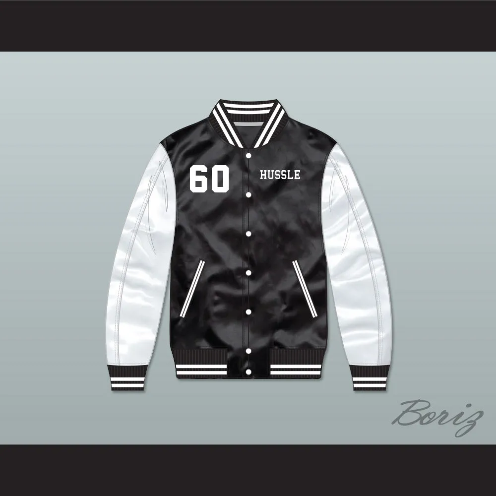 Nipsey Hussle 60 Crenshaw Black/ White Varsity Letterman Satin Bomber Jacket
