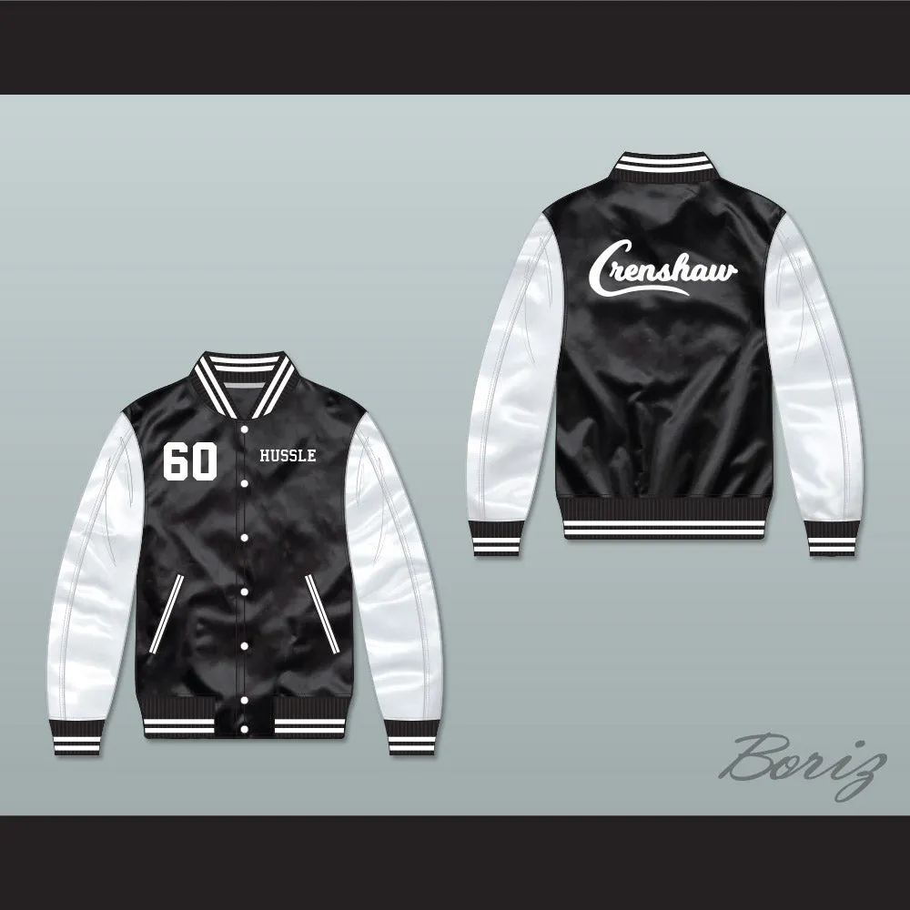 Nipsey Hussle 60 Crenshaw Black/ White Varsity Letterman Satin Bomber Jacket