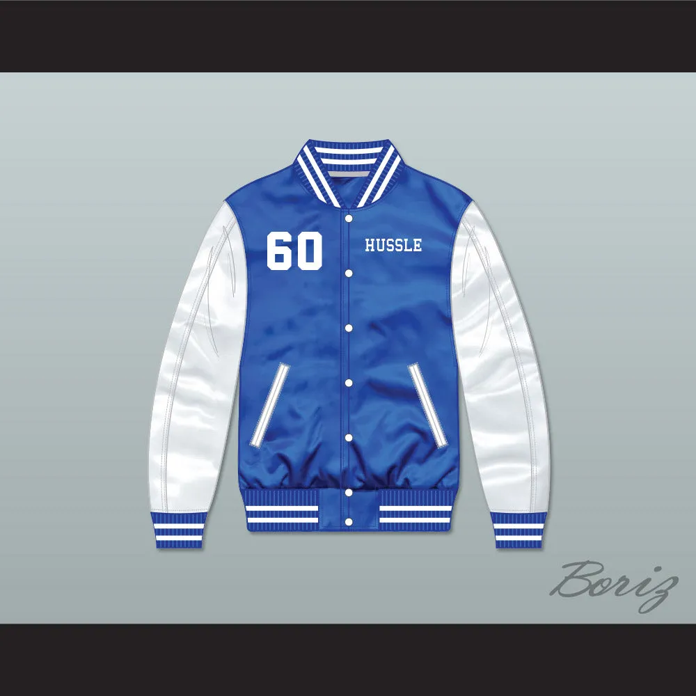 Nipsey Hussle 60 Crenshaw Blue/ White Varsity Letterman Satin Bomber Jacket