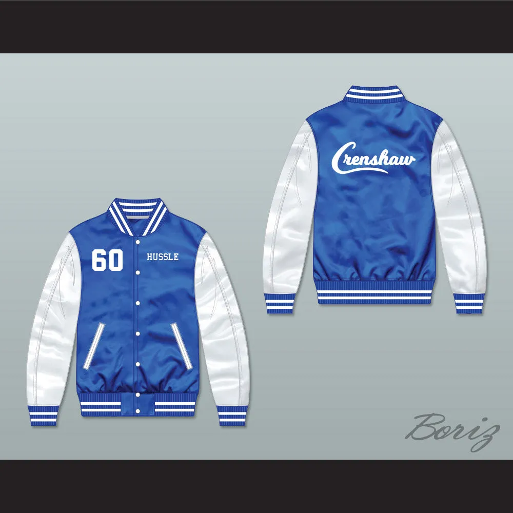 Nipsey Hussle 60 Crenshaw Blue/ White Varsity Letterman Satin Bomber Jacket