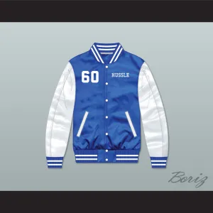 Nipsey Hussle 60 Crenshaw Blue/ White Varsity Letterman Satin Bomber Jacket