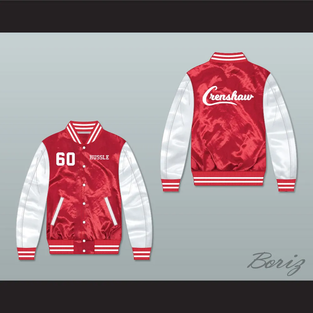 Nipsey Hussle 60 Crenshaw Red/ White Varsity Letterman Satin Bomber Jacket