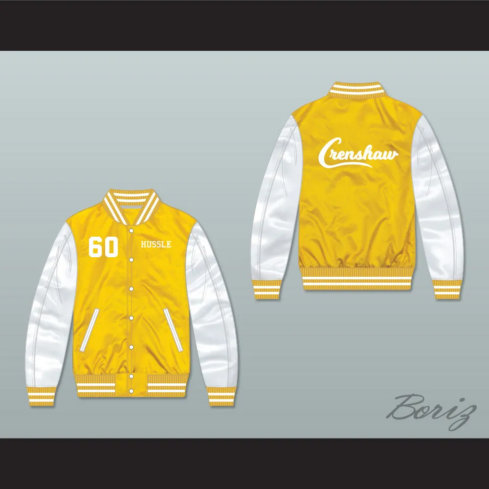 Nipsey Hussle 60 Crenshaw Yellow/ White Varsity Letterman Satin Bomber Jacket