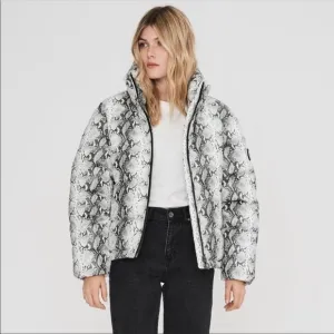 NOIZE Jozy Vegan Faux Leather Snake Print Midweight Puffer Jacket M NWT