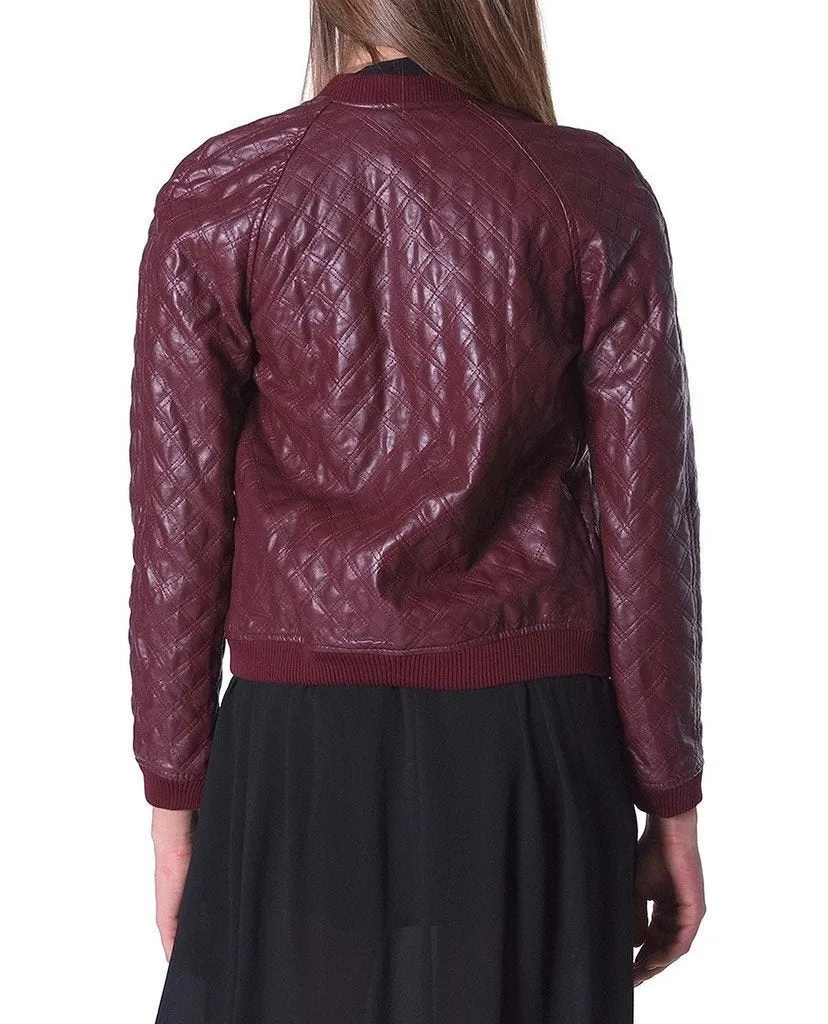 NorthManPlus Women's Leather Bomber Biker Burgundy Jacket