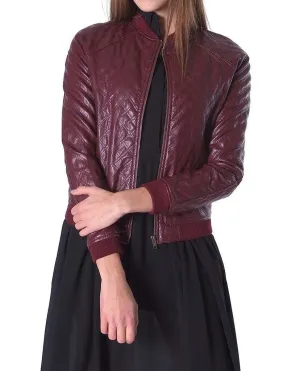 NorthManPlus Women's Leather Bomber Biker Burgundy Jacket