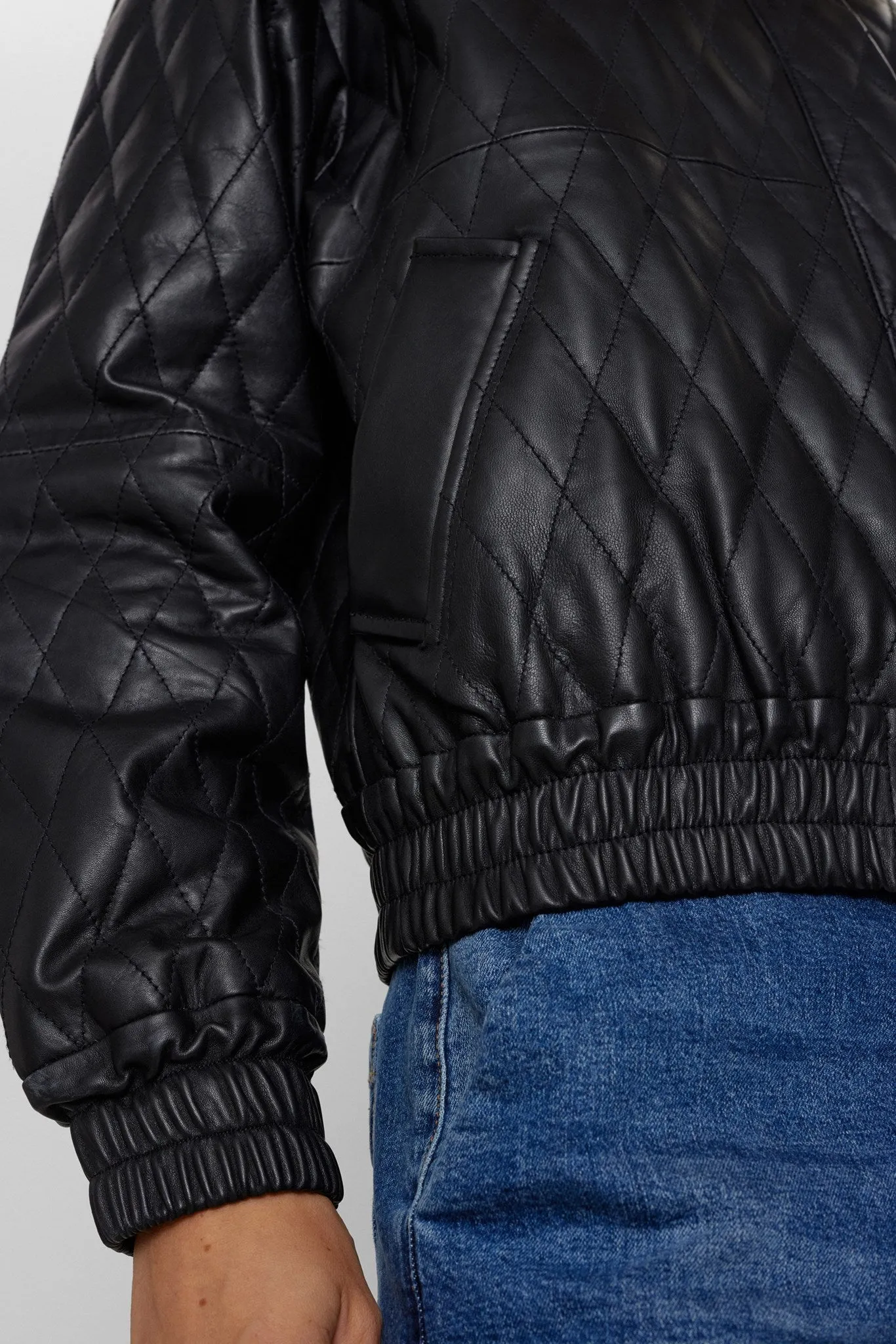 NULEA LEATHER BOMBER JACKET - Caviar