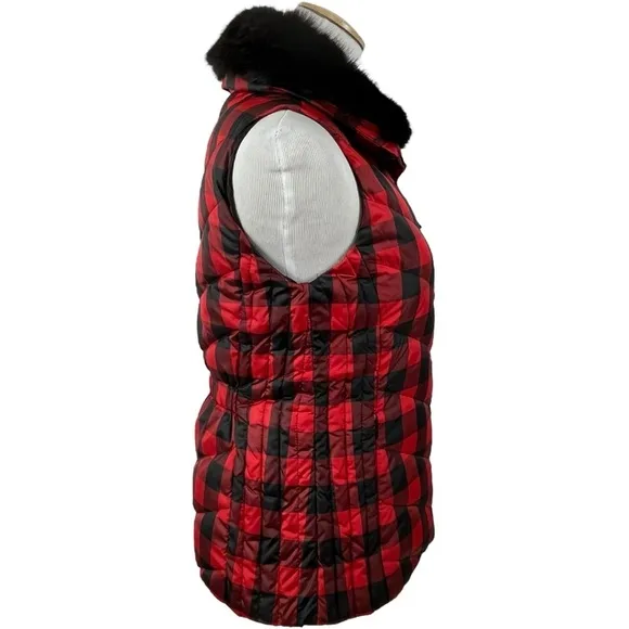 NWT Talbots Down Puffer Vest with Removable Fur Collar Buffalo Check Size XS