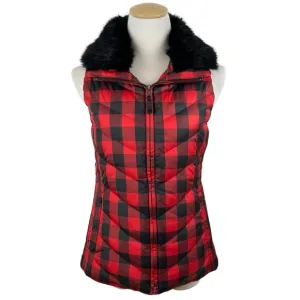 NWT Talbots Down Puffer Vest with Removable Fur Collar Buffalo Check Size XS
