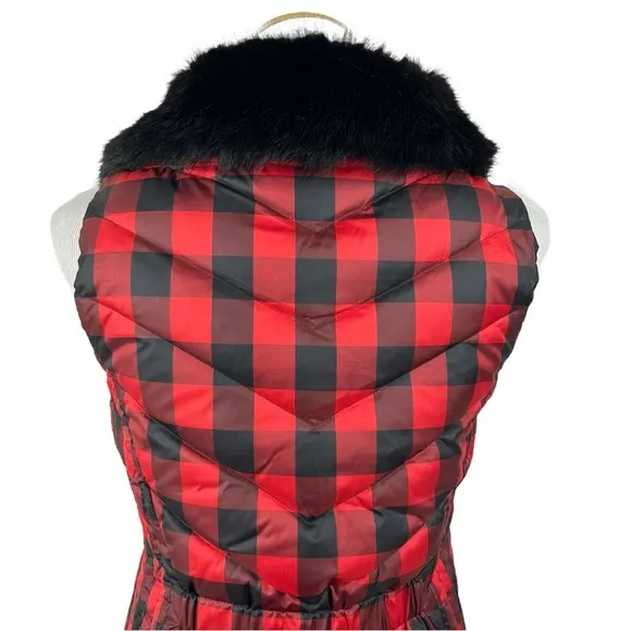 NWT Talbots Down Puffer Vest with Removable Fur Collar Buffalo Check Size XS