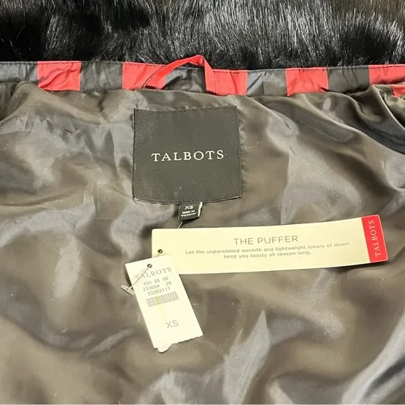 NWT Talbots Down Puffer Vest with Removable Fur Collar Buffalo Check Size XS