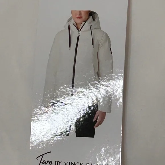NWT Two by Vince Camuto Quilted Hooded Duck Down Feather Puffer Jacket White M