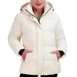 NWT Two by Vince Camuto Quilted Hooded Duck Down Feather Puffer Jacket White M
