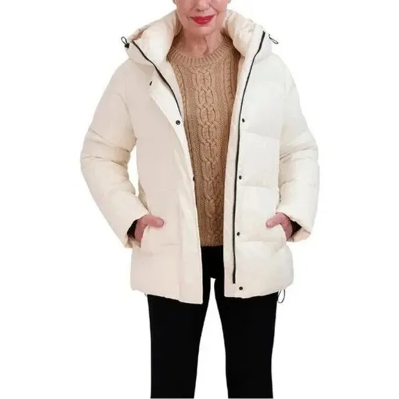 NWT Two by Vince Camuto Quilted Hooded Duck Down Feather Puffer Jacket White M